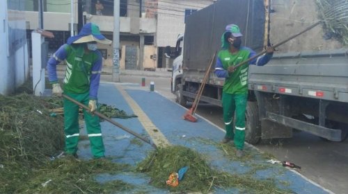 [Mutirão de limpeza: Trabalhadores de limpeza urbana realizam servicos especiais em rua de Nova...]
